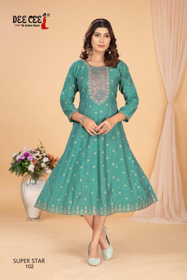 Deecee Super Star Flared Printed Roman Silk Kurtis Collection